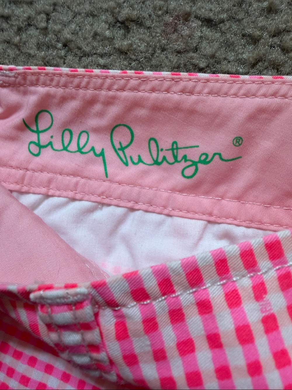Vibrant Coral Gingham Scallop Hem Women’s Shorts - Picture 3 of 8